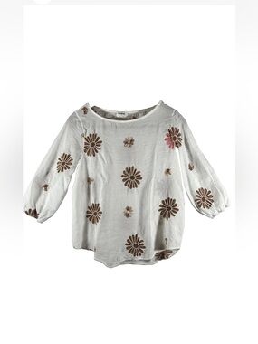 Kindred Anthropologie Size L Bohemian Boho Embroidered White Floral Blouse